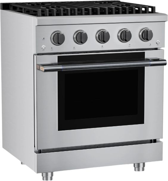 Hauslane HausPro 30" Stainless Steel Pro-Style Dual Fuel Range with Black Stainless Steel Knobs-3