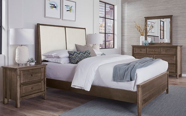 Vaughan-Bassett Woodbridge Dark Cashmere/White Queen Upholstered Panel Bed-1