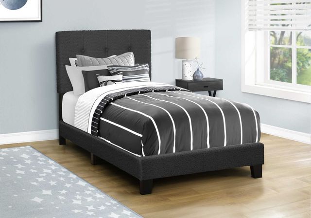 Monarch Specialties Inc. Black Upholstered Twin Panel Bed-1