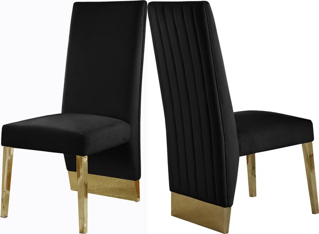 Meridian Furniture Porsha Black/Gold Velvet Dining Chair-2