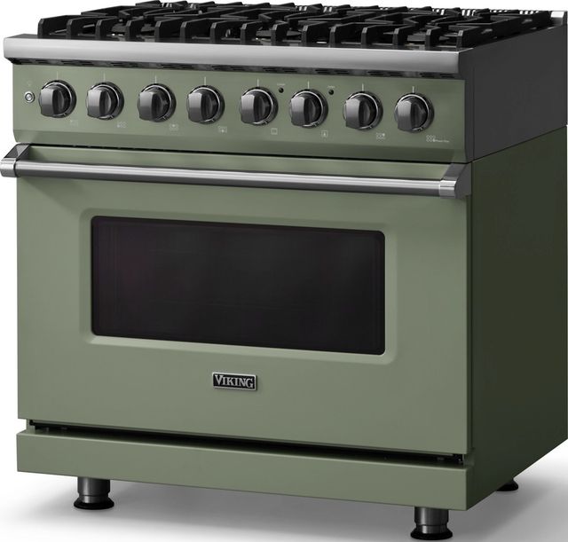 Viking® 5 Series 36" Eucalyptus Pro Style Dual Fuel (LP) Range with Polished Chrome Trim-3