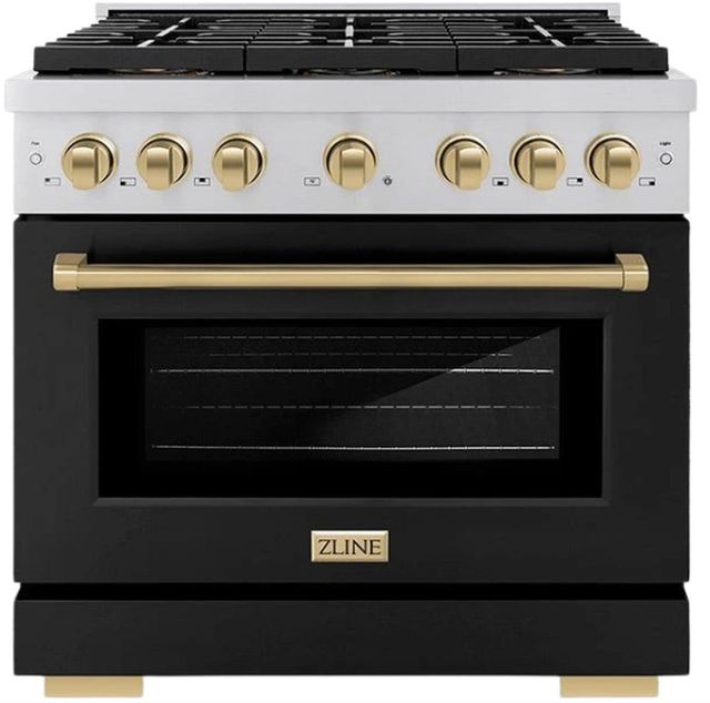 ZLINE Autograph Edition Paramount Series 36" Stainless Steel Pro Style Dual Fuel Range with Matte Black Door and  Champagne Bronze Accents-0