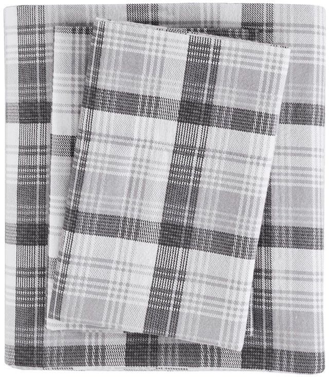 Olliix by Woolrich Grey Plaid King Flannel Cotton Sheet Set-0