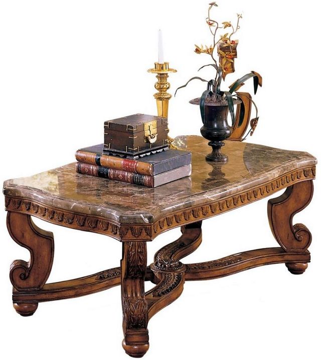 Mazin Furniture Tarantula Brown Cherry Cocktail Table with Marble Top -0