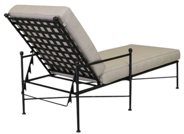 Sunset West Provence Century Pewter Antique Wrought Iron Outdoor Chaise Lounge with Canvas Flax Cushion-2