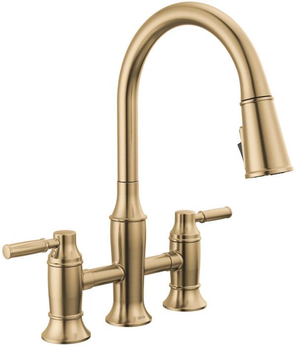 Delta Renaldi® Lumicoat® Champagne Bronze Two Handle Bridge Kitchen Faucet-0