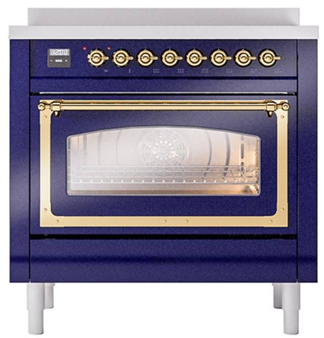 Ilve® Nostalgie II Noblesse 36'' Midnight Blue Pro Style Induction Range with Brass Trim-1