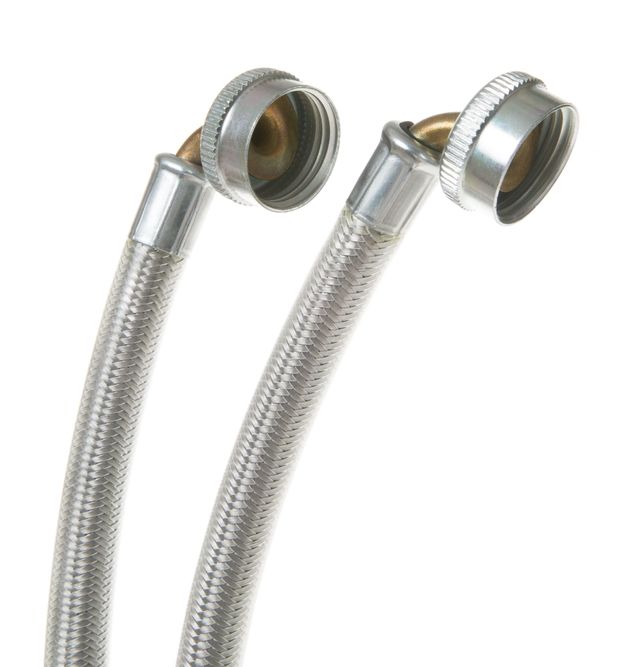 GE® 6' Stainless Steel Washing Machine Universal Hoses with 90° Elbow – 2 Hose Package-2