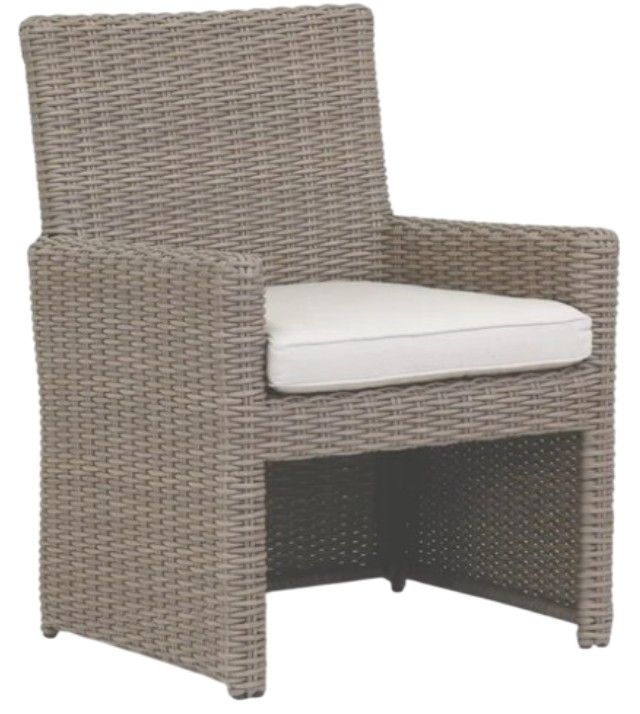 Sunset West Coronado Driftwood Resin Wicker Outdoor Dining Arm Chair with Canvas Flax Cushion-0
