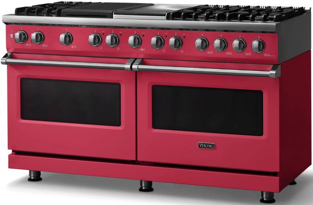 Viking® 5 Series 60" Valentine Pro Style Dual Fuel (NG) Range with Polished Chrome Trim-2