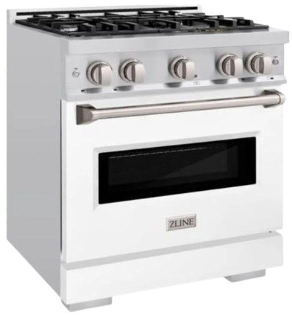 ZLINE Classic 30" Satin Stainless Steel Pro Style Gas Range with White Matte Door-2