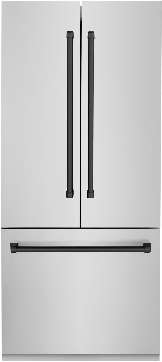 ZLINE Autograph Edition 36" 19.6 Cu. Ft. Stainless Steel Built In French Door Refrigerator with Water Dispenser and Ice Maker in Matte Black Accents-0