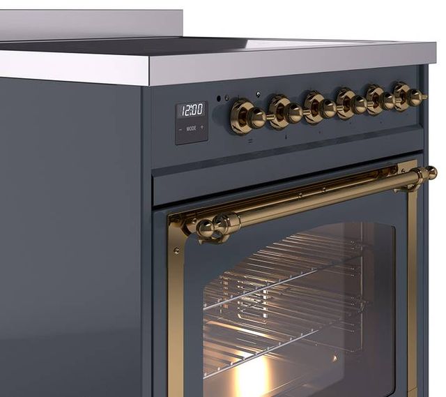 Ilve® Nostalgie II Noblesse 30'' Blue Gray Pro Style Induction Range with Brass Trim-1