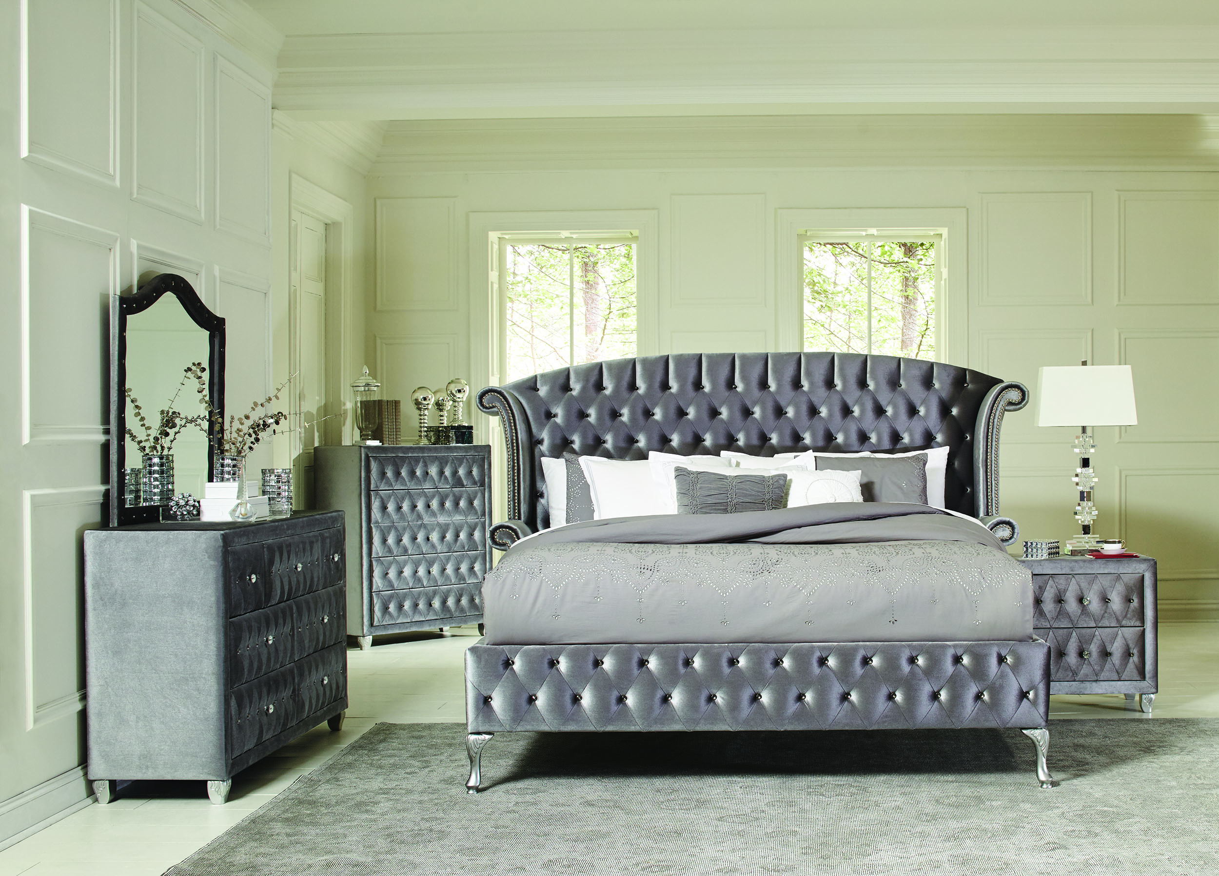 Coaster Deanna 5 Piece Grey California King Upholstered Bedroom Set Store For Homes Furniture Flooring Newton IA
