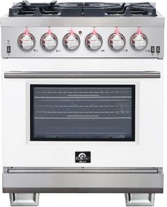 FORNO® Capriasca 30" Stainless Steel Pro Style Gas Range with White Door