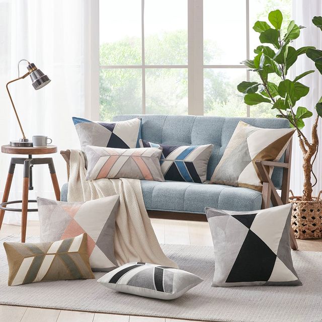 Olliix by INK+IVY Aero Blush 20" x 20" Embroidered Abstract Square Pillow-4