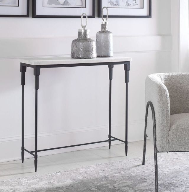 Uttermost® Bourges White Marble Top Console Table with Satin Black Base-1