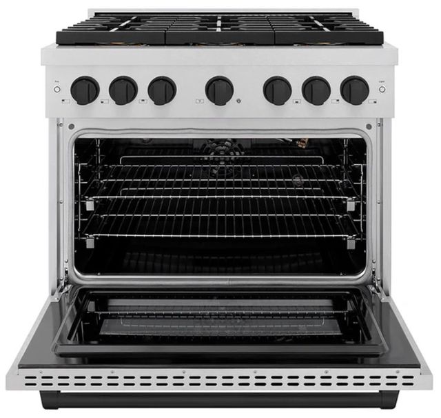 ZLINE Autograph Edition Paramount 36" 5.2 Cu. Ft. Satin Stainless Steel Gas Range with 6 Burner DuoPro™ Cooktop and Convection Gas Oven with Matte Black Accents-1