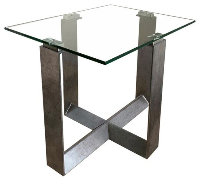 Magnussen Home® Holden Glass Top Rectangular End Table with Aged Pewter Base-0
