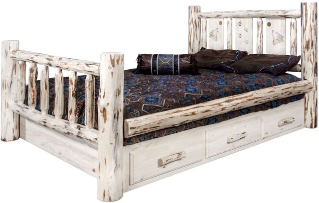 Montana Woodworks® Montana Collection Ready to Finish King Storage Bed with Laser Engraved Wolf Design-2