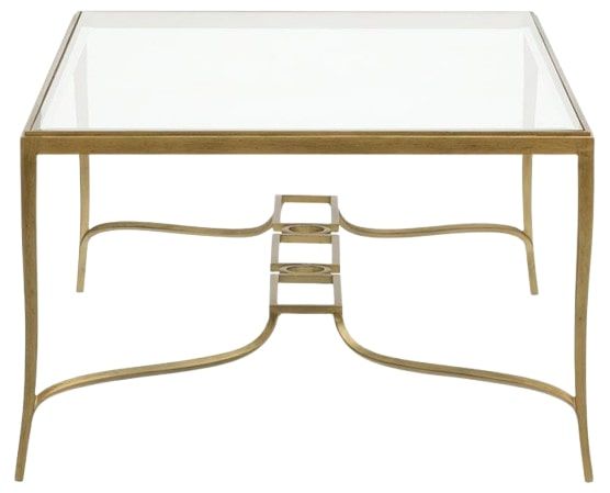 Magnussen Home® Lorena Glass Top Rectangular Cocktail Table with Burnished Brass Base-3