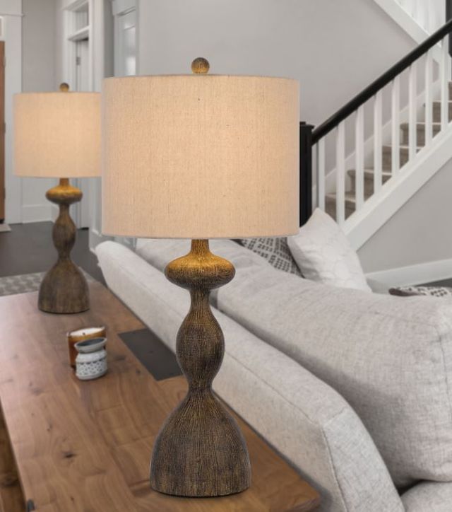 Cal® Lighting & Accessories Nampa 2-Piece Distressed wood/White Table Lamp Set-1