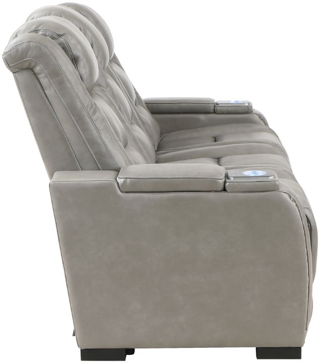 New Classic® Home Furnishings Breckenridge Light Gray Leather Sofa with Power Headrest and Footrest-3