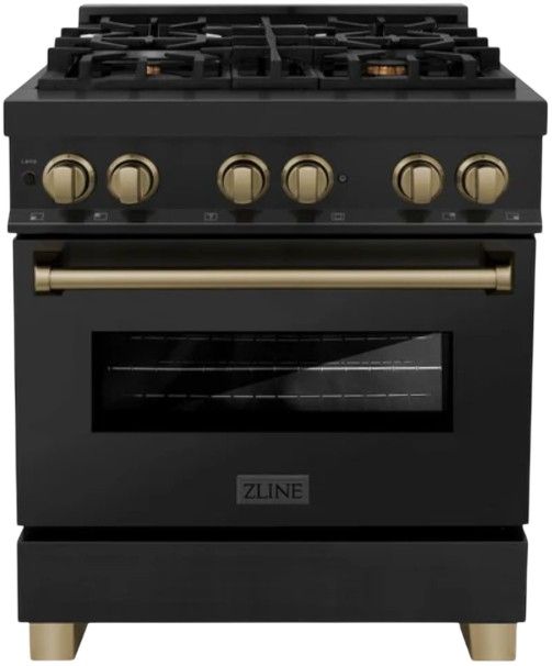 ZLINE Autograph Edition Legacy 30'' Black Stainless Steel Pro-Style Dual Fuel Natural Gas Range with Electric Convection Oven and Champagne Bronze Accents-0