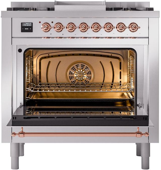 Ilve® Nostalgie II Series 36" Stainless Steel Pro Style Dual Fuel Range-2