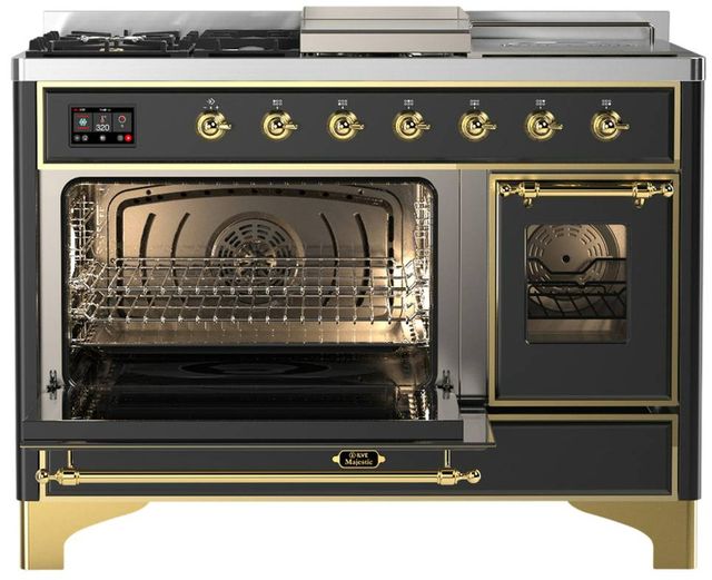 Ilve® Majestic III 48" Graphite Matte Pro Style Dual Fuel Natural Gas Range with Triple Glass Door and Copper Trim-3