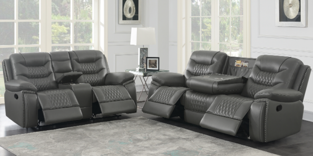 Coaster® Flamenco 2-piece Tufted Upholstered Motion Living Room Set Charcoal-1