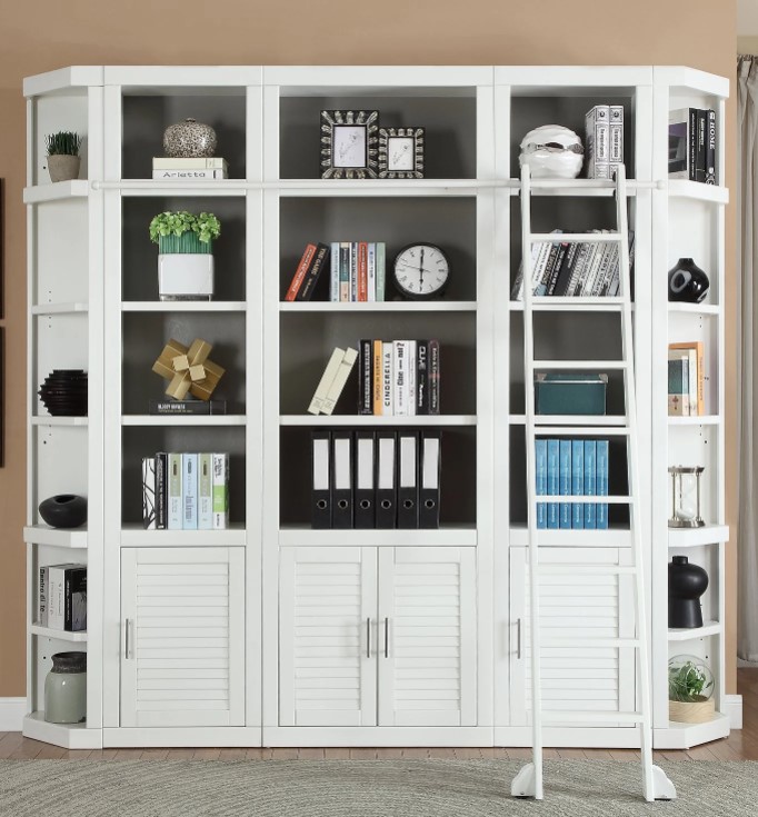 Parker House Catalina 6 Piece Cottage White Small Library Wall with Ladder Great Rooms Furniture and Mattresses