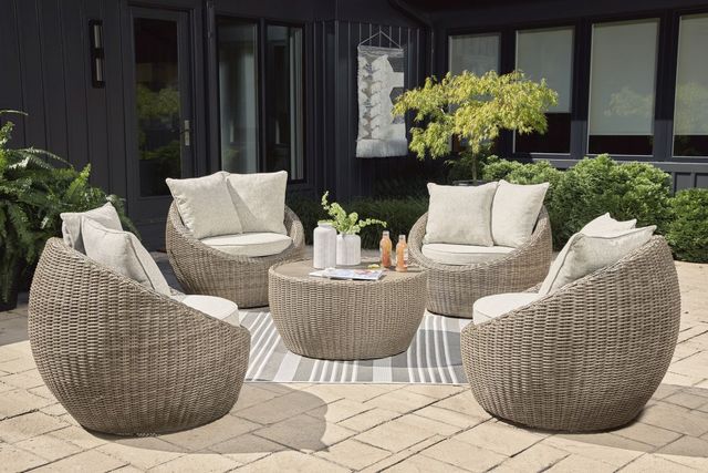 Signature Design by Ashley® Danson Beige Aluminum/Resin Wicker Outdoor Cocktail Table-3