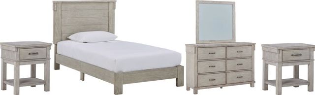 Signature Design by Ashley® Hollentown 5-Piece Whitewash Twin Panel Bed Set-0