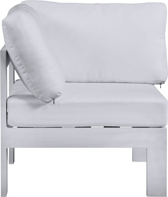 Meridian Furniture Nizuc White Waterproof Fabric Outdoor Patio Aluminum Corner Chair-2