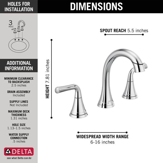 Delta Kayra® Chrome 2-Handle Widespread Pull-Down Bathroom Faucet-1