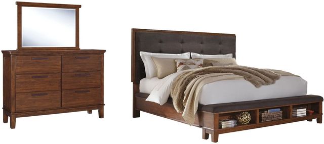 Signature Design by Ashley® Ralene 2-Piece Medium Brown California King Upholstered Panel Bed Set-0