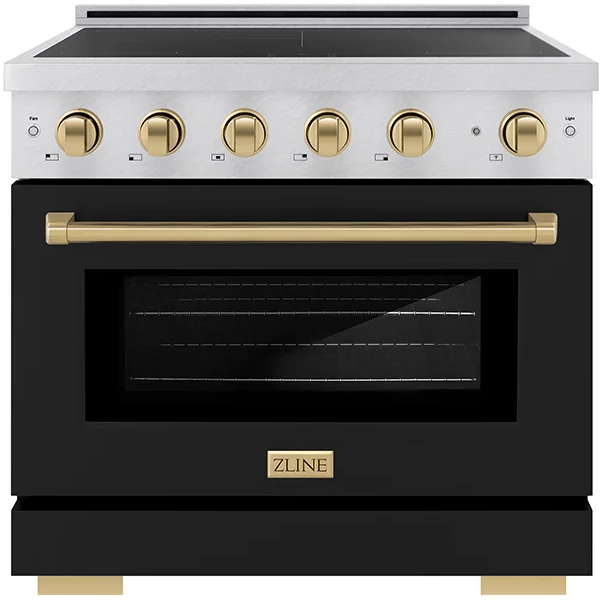 ZLINE Autograph Edition 36 in. 5.2 cu. ft. Paramount Induction Range with 5 Element Cooktop and Electric Convection Oven in Satin Stainless Steel with Black Matte Door and Champagne Bronze Accents (SINRSZ-BLM36-CB)
