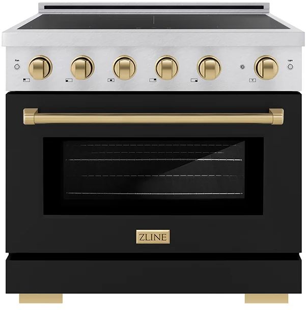 ZLINE Autograph Edition Paramount 36" Satin Stainless Steel Pro Style Induction Range with Black Matte Door and Champagne Bronze Accents-0