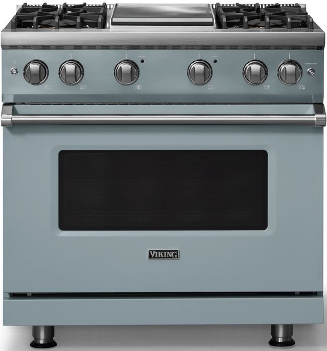 Viking® 5 Series 36" Novembery Sky Pro Style Gas (NG) Range with Polished Chrome Trim-0
