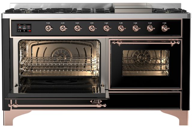 Ilve® Majestic III 60" Glossy Black Pro Style Dual Fuel Natural Gas Range with Triple Glass Door and Copper Trim-2