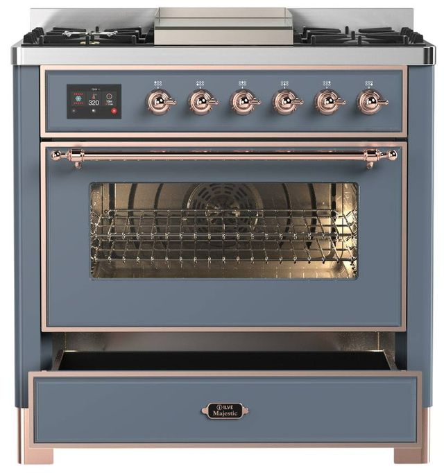 Ilve® Majestic III 36" Blue Gray Pro Style Dual Fuel Natural Gas Range with Triple Glass Door and Copper Trim-3