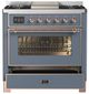 Ilve® Majestic III 36" Blue Gray Pro Style Dual Fuel Natural Gas Range with Triple Glass Door and Copper Trim-3