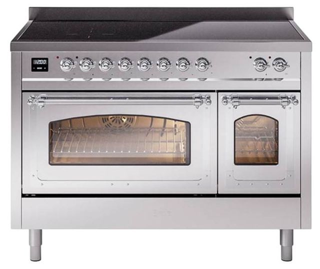 Ilve® Nostalgie II Noblesse 48'' Stainless Steel Pro Style Induction Range with Chrome Trim-0