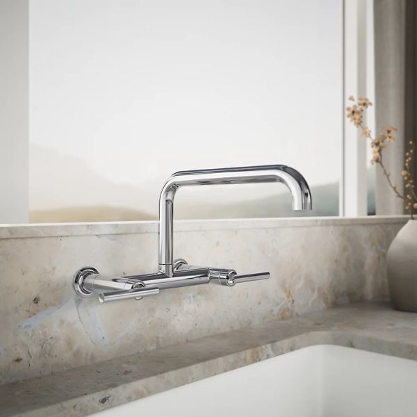 KOHLER® Purist® Polished Chrome 2-Hole Wall-Mount Bridge Kitchen Sink Faucet-1