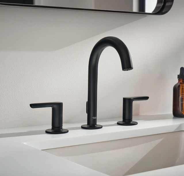 American Standard Studio® S Matte Black 8" Widespread 2-Handle Bathroom Faucet with Lever Handles-2