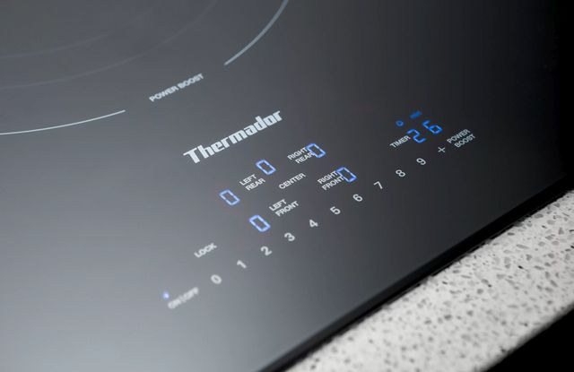 Close view of a Thermador Powerboost induction cooktop