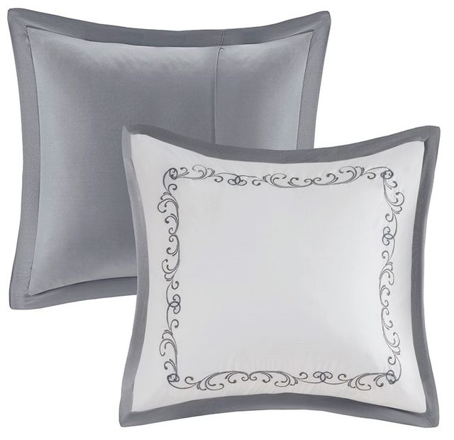 Olliix by Madison Park Flourish 8 Pieces Gray Queen Jacquard Comforter Set-2