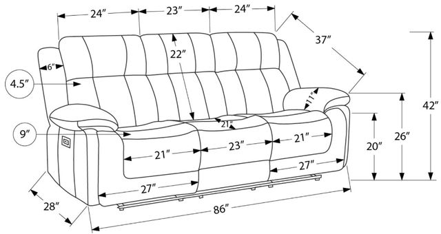 Monarch Specialties Inc. Light Grey 86" Upholstered Power 3-Seater Reclining Sofa with USB Ports-2