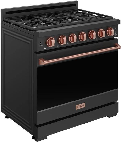 Thor Kitchen® Gordon Ramsay 36" Black/Rose Gold Freestanding Pro Style Gas Range with Precision Knob-2
